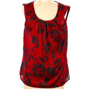 Talbots Red Black Sleeveless Scoop Neck Top Sz L
